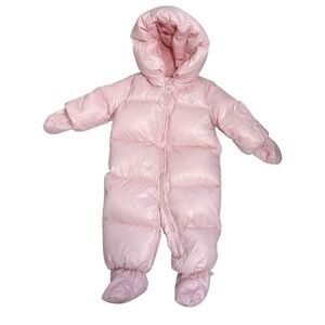 NEW Ralph Lauren Baby Girl Pink Puffer Pram Snowsuit 6M Removable Gloves Booties